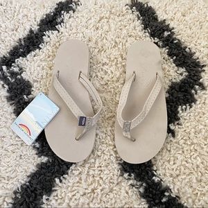 NWT Rainbow Leather Double Layer Ivory White Sandals Flip Flops